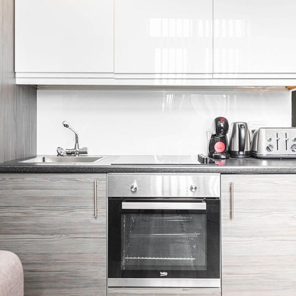 closer kitchen view of phoenix collection apartment